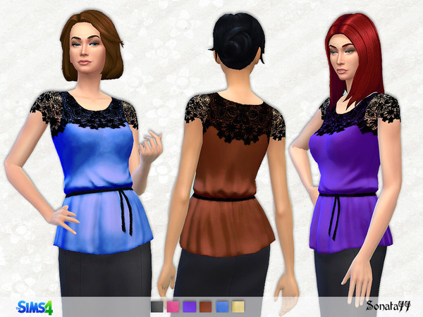 Sims 4 Elegant satin top with lace by Sonata77 at TSR