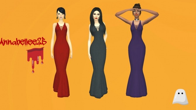 Sims 4 Addams long evening dress by Annabellee25 at SimsWorkshop