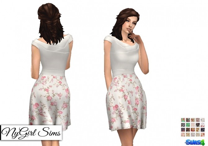 Sims 4 Origami Flare Dress with Floral Skirt at NyGirl Sims