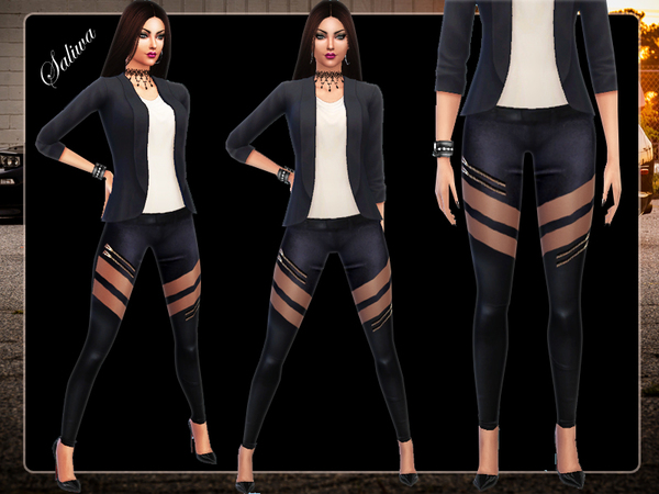 Sims 4 Zip Detail Leather Pants by Saliwa at TSR