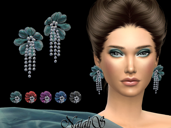 Sims 4 Organza flower earrings by NataliS at TSR