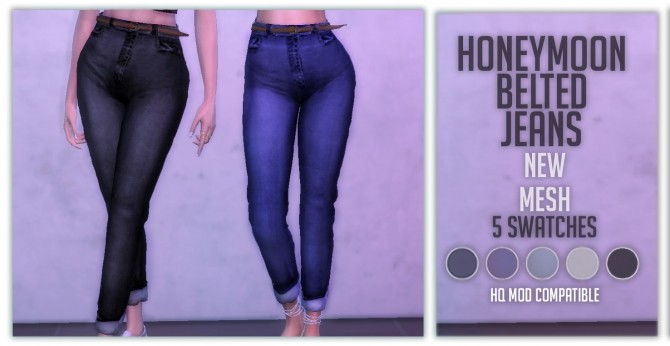 Sims 4 HONEYMOON BELTED JEANS at Volatile Sims
