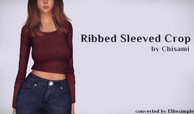 Sims 4 Ribbed Sleeved Crop Top at Elliesimple