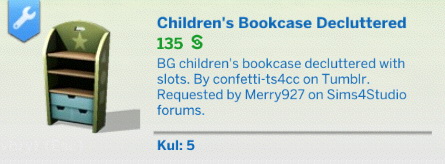 Sims 4 Decluttered empty childrens bookcase by Clown Confetti at Mod The Sims