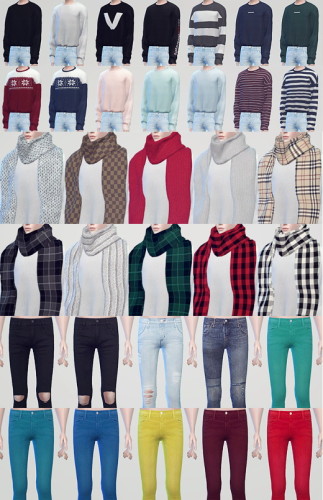 Knit long sleeve shirts + Knit muffler + Skinny jeans 02 at KK’s Sims4 ...