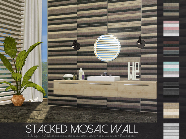 Sims 4 Stacked Mosaic Wall by Rirann at TSR