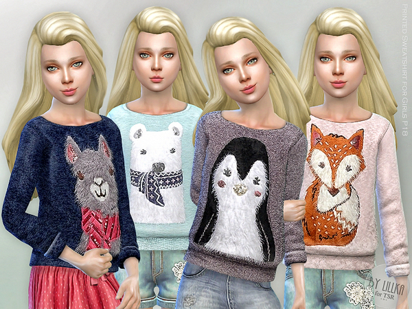 Sims 4 Printed Sweatshirt for Girls P18 by lillka at TSR