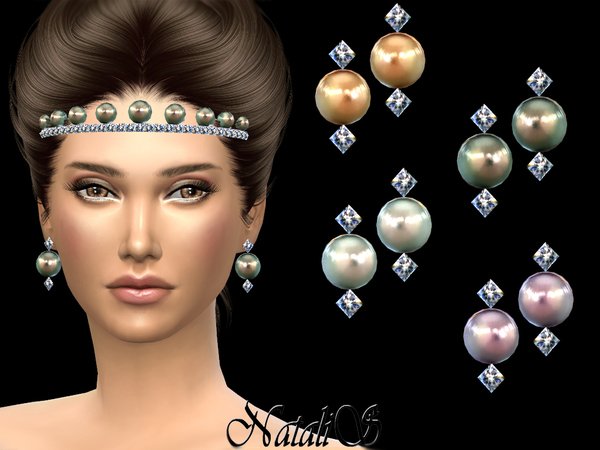 Sims 4 Crystals and pearl earrings v2 by NataliS at TSR