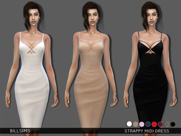 Sims 4 Strappy Midi Dress by Bill Sims at TSR