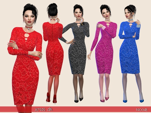 Sims 4 Xmas Air dress by Paogae at TSR