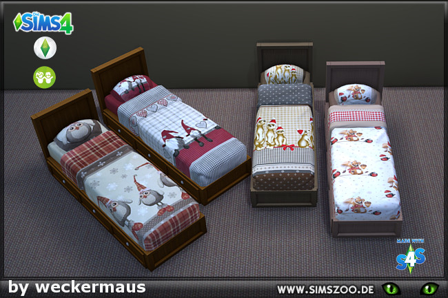 Sims 4 Cristmas bedding single bed by weckermaus at Blacky’s Sims Zoo
