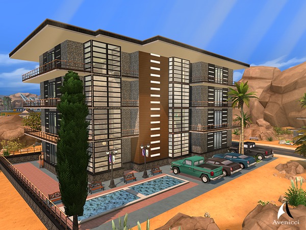 Sims 4 Cinnamon Condominium (No CC) by AvenicciX at TSR