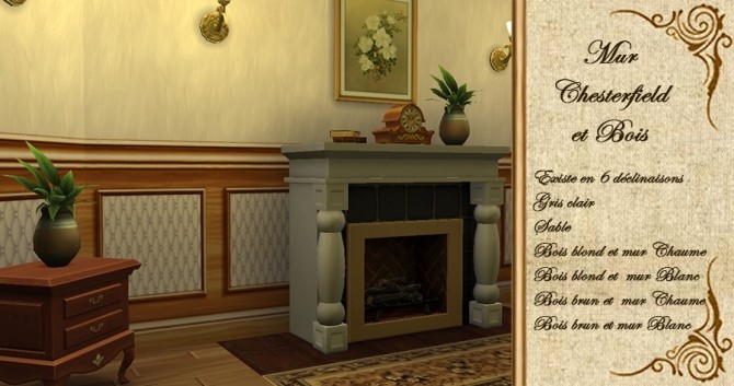 Sims 4 Chesterfield Wood Wall by LénaCrow at Sims Artists