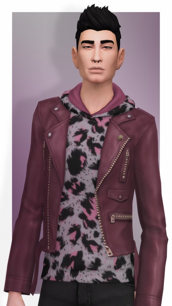 Sims 4 EP03 Leather Jacket with Graphic Hoodie at Busted Pixels