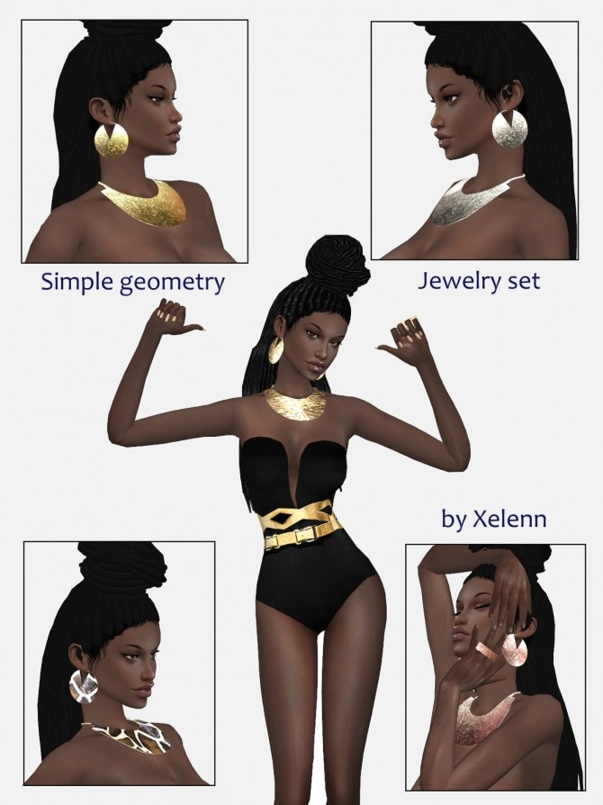 Sims 4 Simple Geometry earrings, ring & necklace set at Xelenn