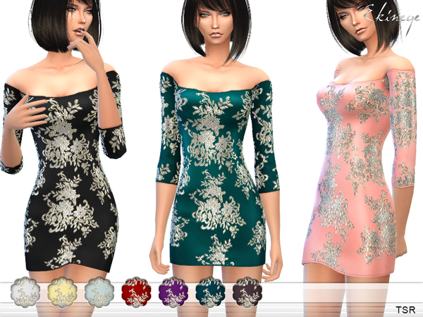 Sims 4 Sequin Flower Dress by ekinege at TSR