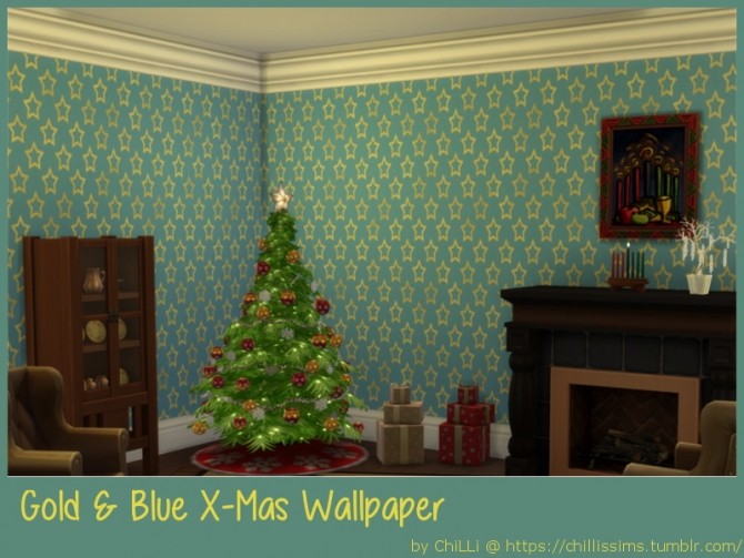 Sims 4 Gold & Blue X Mas Wallpaper at ChiLLis Sims