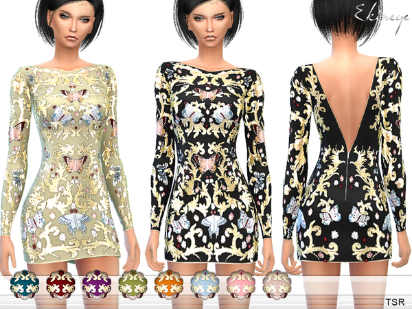 Sims 4 Embroidered Fitted Dress by ekinege at TSR