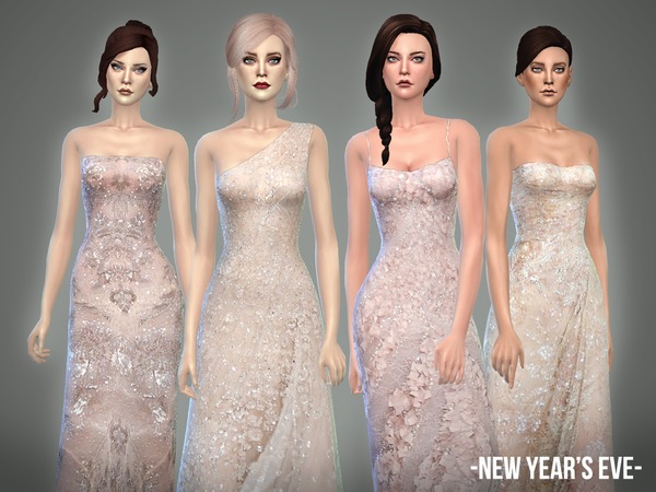 Sims 4 New Years Eve collection 4 beaded gowns by April at TSR