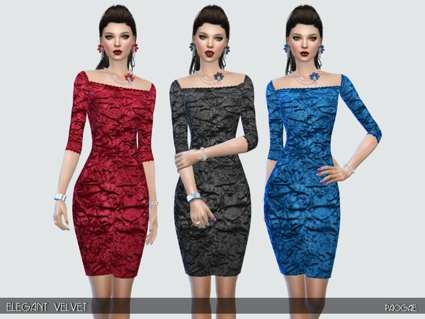 Sims 4 Elegant Velvet dress by Paogae at TSR