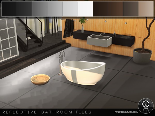 Sims 4 Reflective Bathroom Tiles by Pralinesims at TSR