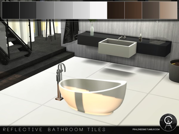 Sims 4 Reflective Bathroom Tiles by Pralinesims at TSR