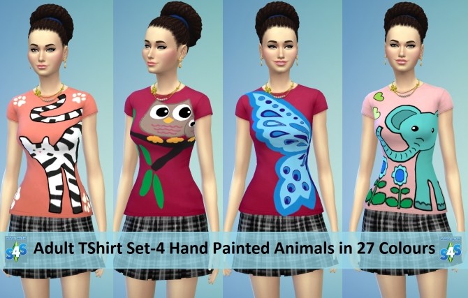 Sims 4 4 Hand Painted Animal TShirt Set by wendy35pearly at Mod The Sims