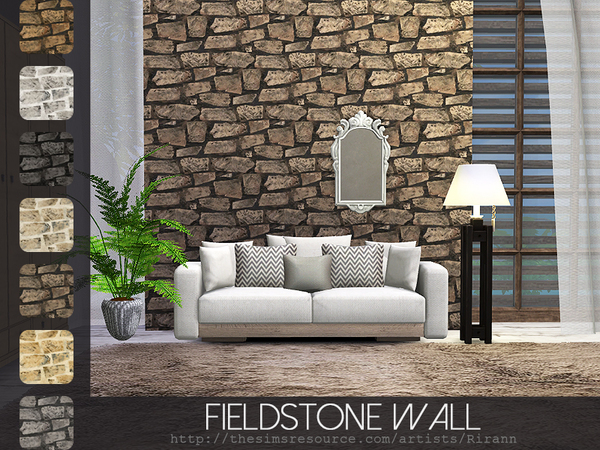 Sims 4 Fieldstone Wall by Rirann at TSR