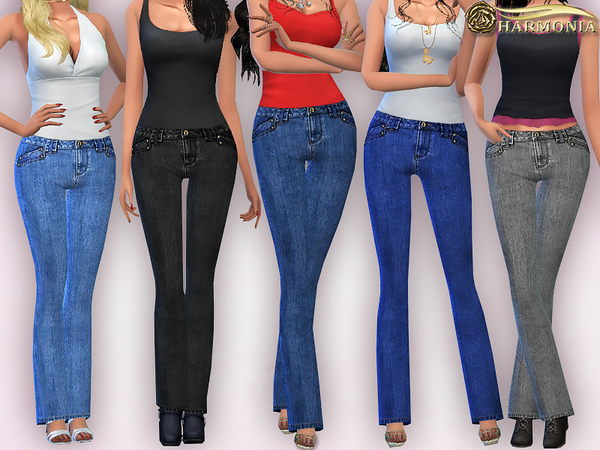 Sims 4 Light Wash Mid Rise Bootcut Jeans by Harmonia at TSR