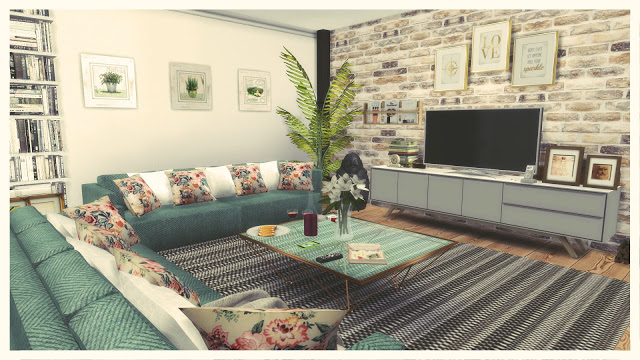 Sims 4 Gray & Green Living Room at Dinha Gamer
