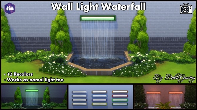 Sims 4 Wall Light Waterfall by Bakie at Mod The Sims