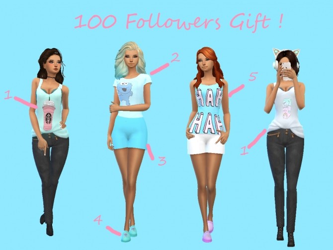 Sims 4 100 Followers Gift Tumblr Sleepwear and Outfit by CandySimmer at SimsWorkshop
