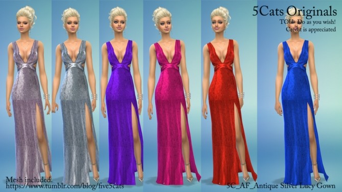 Sims 4 Antique Silver Lucy Gown at 5Cats