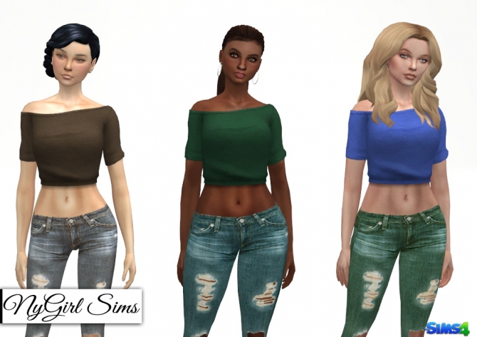 Off Shoulder Brushed Cotton Crop Sweatshirt at NyGirl Sims » Sims 4 Updates