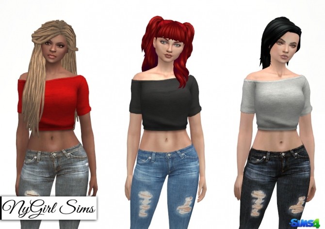 Sims 4 Off Shoulder Brushed Cotton Crop Sweatshirt at NyGirl Sims