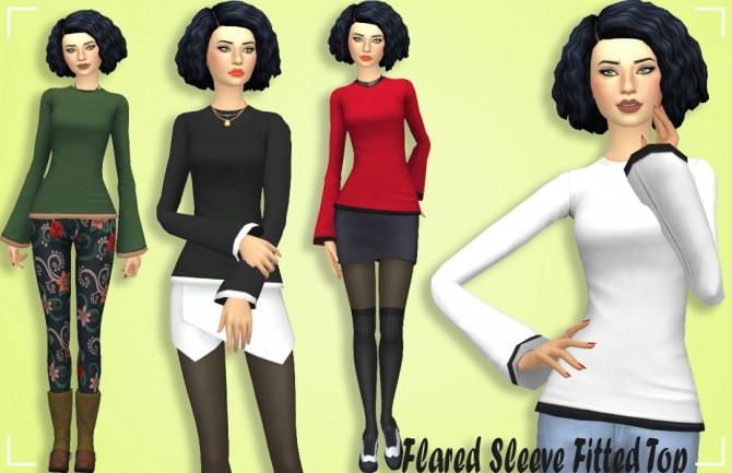 Sims 4 Flared Sleeve Fitted Top by Annabellee25 at SimsWorkshop