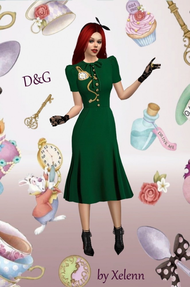 Sims 4 Applique midi dress at Xelenn