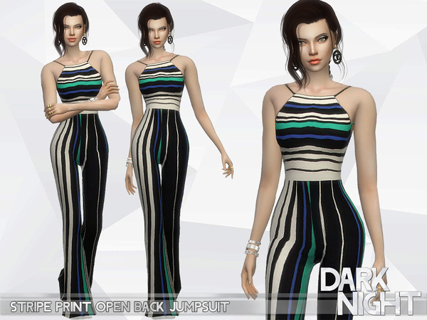 Sims 4 Stripe Print Open Back Jumpsuit  by DarkNighTt at TSR