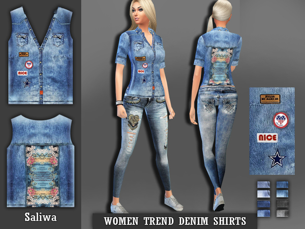 Sims 4 Women Denim Shirt by Saliwa at TSR