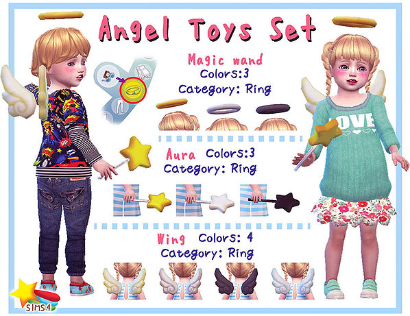 Sims 4 Angel Toys Set: magic wand, wings and aura at A luckyday