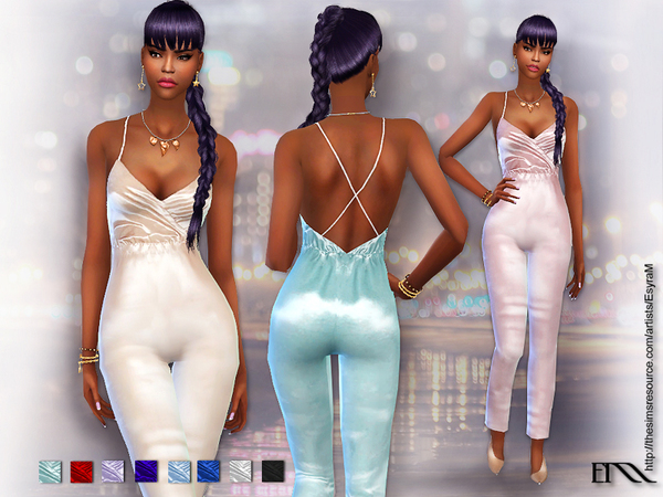 Sims 4 Cocktail Silk Jumpsuit by EsyraM at TSR