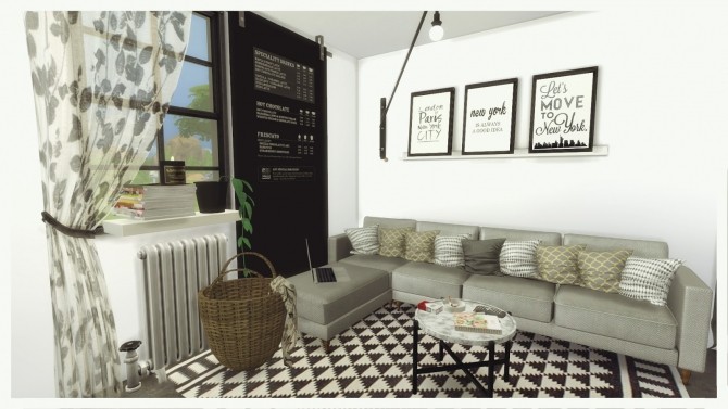 Sims 4 Small Black & White Kitchen with Livingroom at Dinha Gamer
