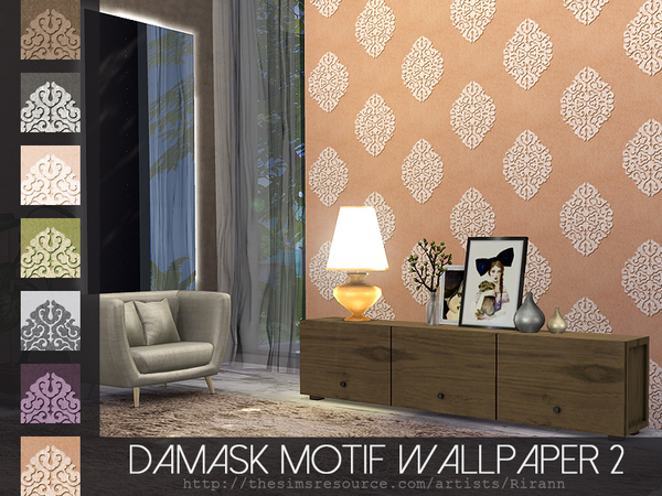 Sims 4 Damask Motif Wallpaper 2 by Rirann at TSR