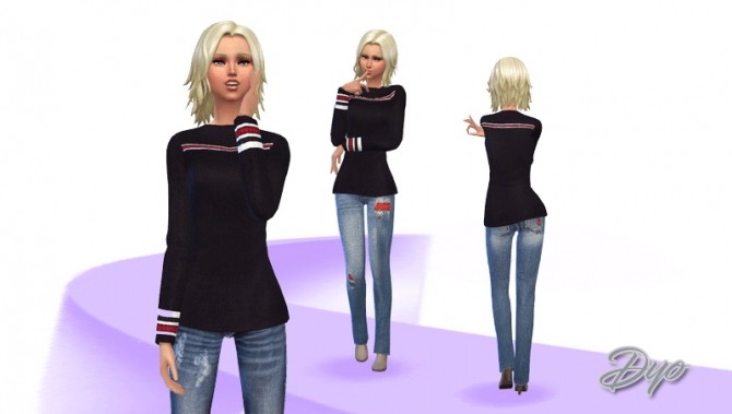 Sims 4 Patchwork set sweater and jeans by Dyokabb at Les Sims4