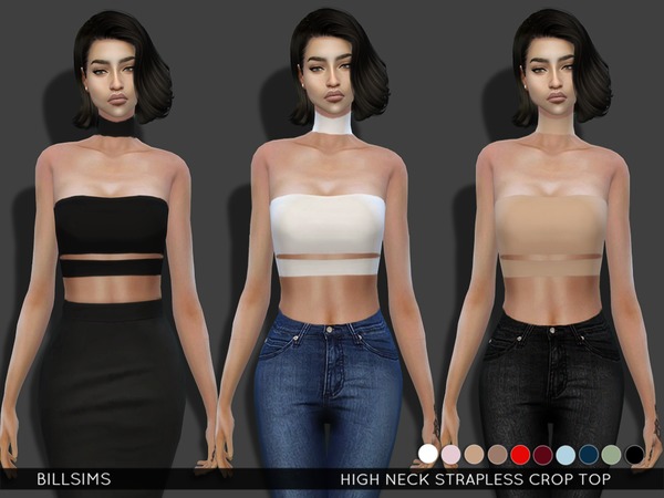 Sims 4 High Neck Strapless Crop Top by Bill Sims at TSR