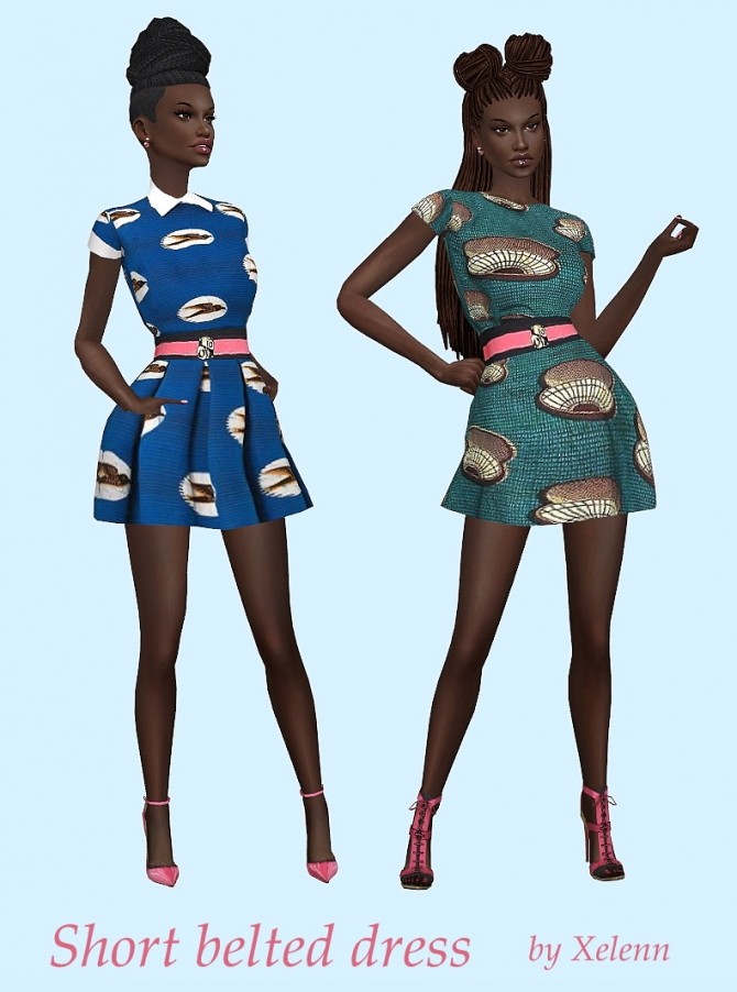 Sims 4 Short belted dress at Xelenn