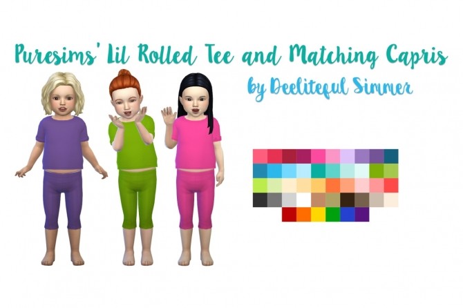 Sims 4 Puresims toddler rolled tee and capris recolors at Deeliteful Simmer