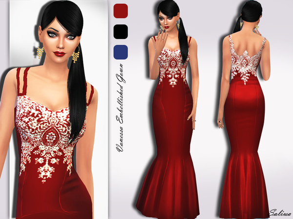 Sims 4 Vanessa Embellished Gown by Saliwa at TSR