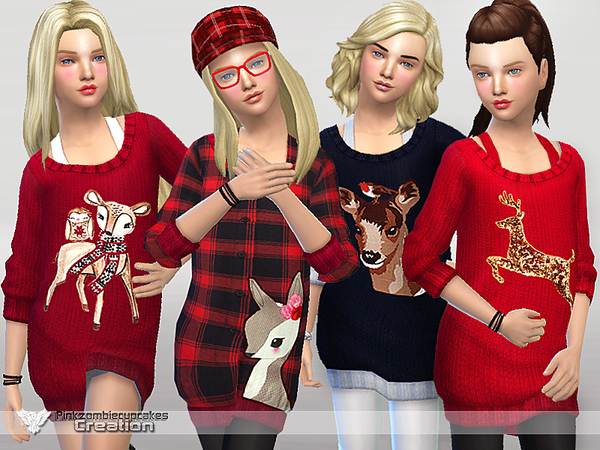 Sims 4 Oh Deer! Girls Sweaters Collection by Pinkzombiecupcakes at TSR