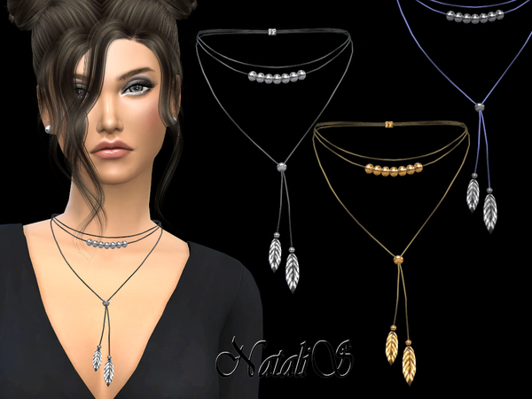 Sims 4 Choker with feathers and beads by NataliS at TSR